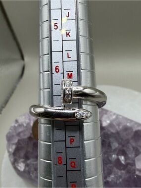 Sterling Silver Nail Ring with CZ Accents Size 7